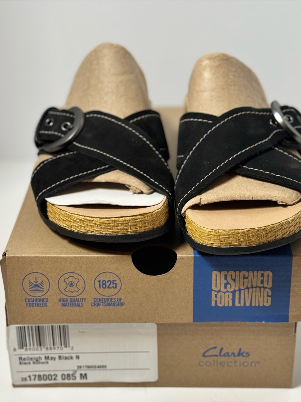 Clarks Reileigh May Black Nubuck Sandals - Women/ Size 8.5m- NIB